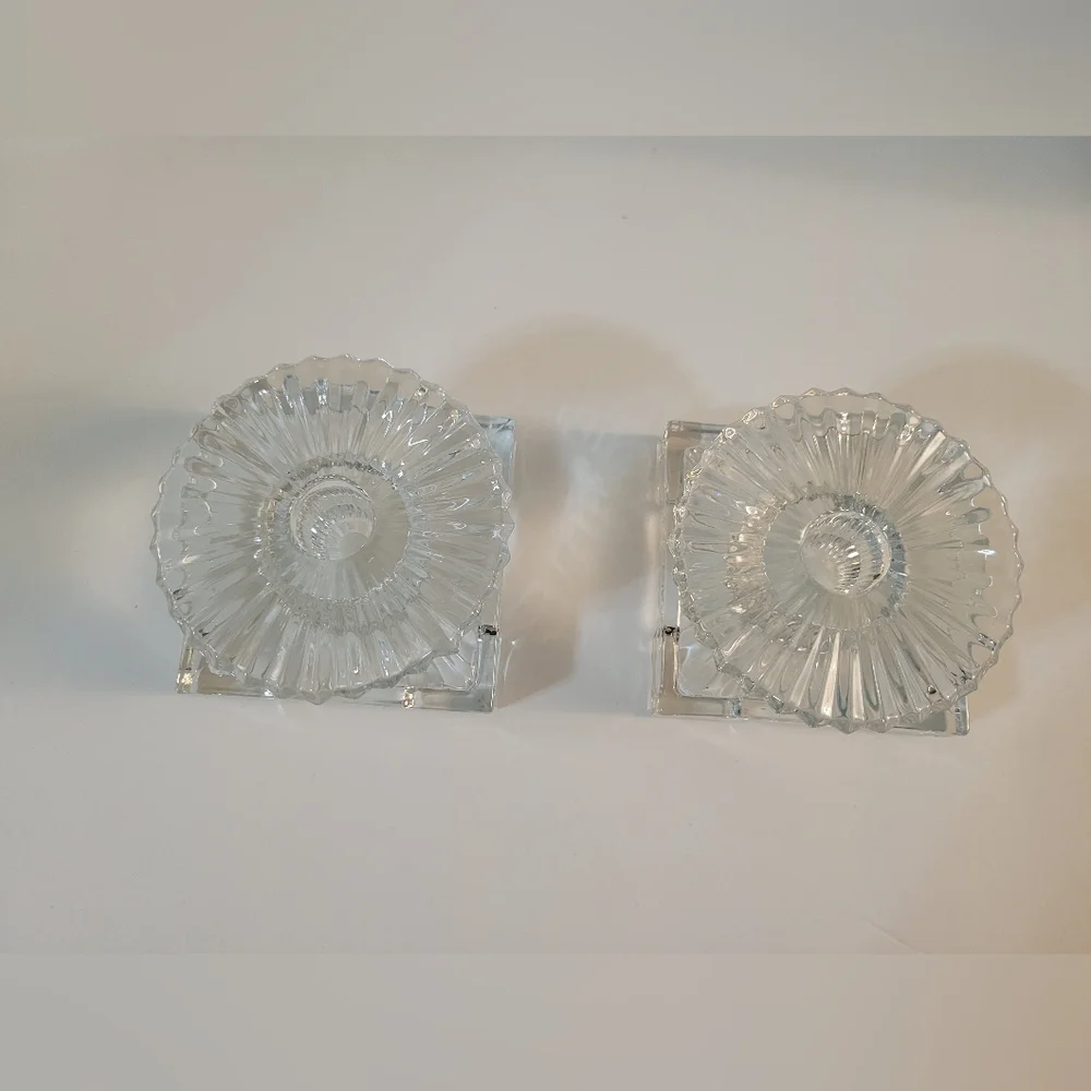 Heisey Ridgeleigh Glass Candle Stick Holders Clear Glass
